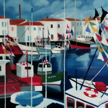Schilderij getiteld "Port Joinville" door Patricia Gitenay, Origineel Kunstwerk, Olie