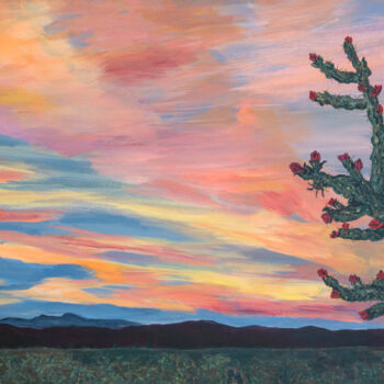 Peinture intitulée "Cholla Sunrise" par Patricia Gould, Œuvre d'art originale, Acrylique Monté sur Châssis en bois