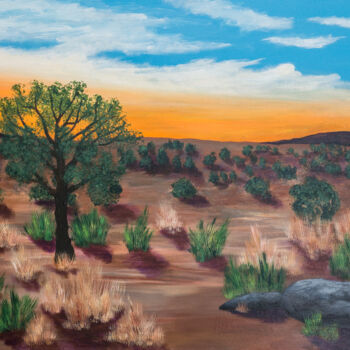 Painting titled "Desert Dawn" by Patricia Gould, Original Artwork, Acrylic Mounted on Wood Stretcher frame