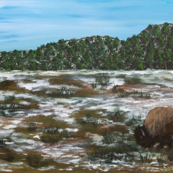 Malerei mit dem Titel "Lone Bison" von Patricia Gould, Original-Kunstwerk, Acryl Auf Keilrahmen aus Holz montiert