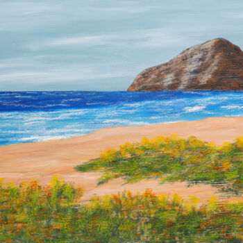Painting titled "Morning on the Beach" by Patricia Gould, Original Artwork, Oil Mounted on Wood Stretcher frame