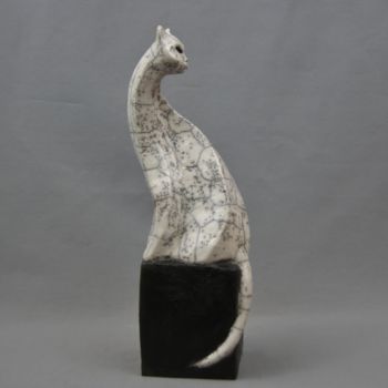 Sculpture titled "chat assis" by Patricia Grenier, Original Artwork, Ceramics