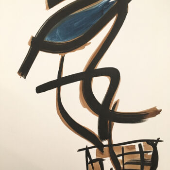 Dessin intitulée "la femme à la valis…" par Patricia Huchot-Boissier, Œuvre d'art originale, Encre