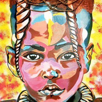 Painting titled "ENFANT MASSAÏ" by Les Créations De Patou, Original Artwork, Acrylic