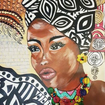 Картина под названием "FEMME AFRICAINE" - Les Créations De Patou, Подлинное произведение искусства, Акрил