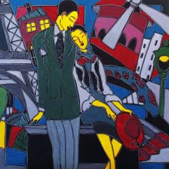 Painting titled "Couple d'amoureux à…" by Patricia Kleyman, Original Artwork