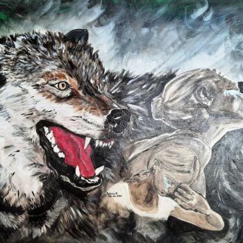 Painting titled "Loup,...ces contes…" by Patricia M. Le Démon Du Crayon, Original Artwork, Acrylic Mounted on Wood Stretcher…