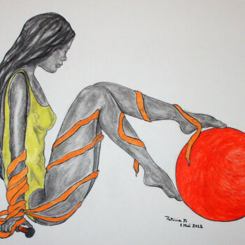 Peinture intitulée "rubans-et-ballon-3.…" par Patricia M. Le Démon Du Crayon, Œuvre d'art originale
