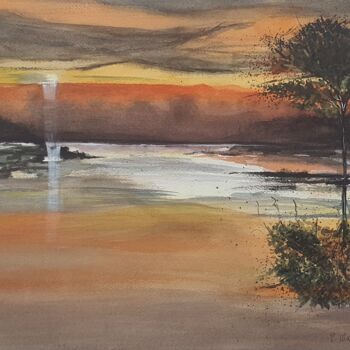Painting titled "Soleil couchant" by Patricia Martinez-Quirce, Original Artwork, Watercolor