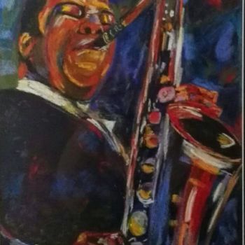 Malerei mit dem Titel "saxophoniste" von Patricia Menadier, Original-Kunstwerk, Pastell