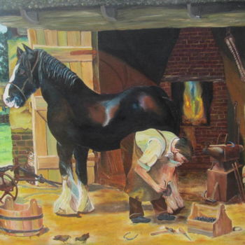 Peinture intitulée "Maréchal ferrant" par Patricia Neveux, Œuvre d'art originale, Huile