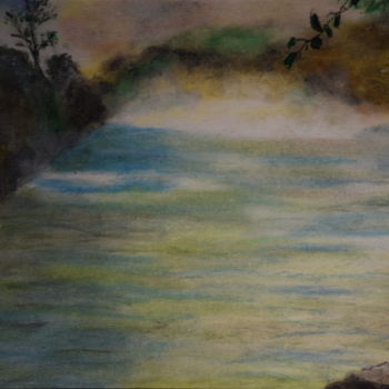 Рисунок под названием "Lac dans les bois" - Patricia Neveux, Подлинное произведение искусства, Пастель