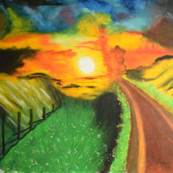 Drawing titled "Chemin de lumière" by Patricia Neveux, Original Artwork, Pastel