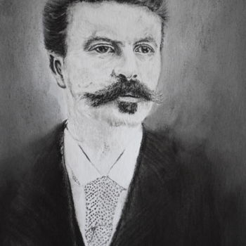 Drawing titled "Guy de Maupassant" by Patricia Neveux, Original Artwork, Graphite