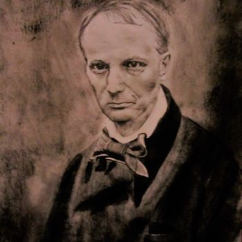 Drawing titled "Charles Baudelaire" by Patricia Neveux, Original Artwork, Charcoal