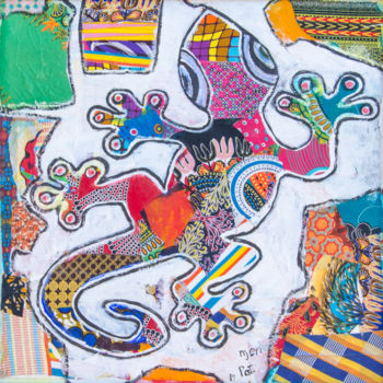 Textielkunst getiteld "Little Gecko" door Patricia Njeri, Origineel Kunstwerk, Stof