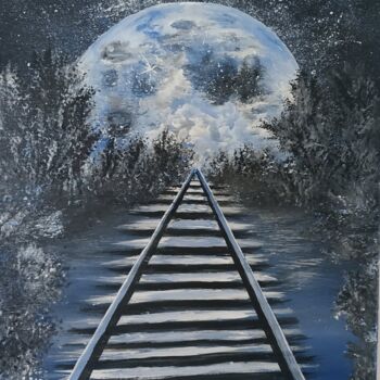 Pintura titulada "tramway to the moon" por Patricia Poulot, Obra de arte original, Acrílico