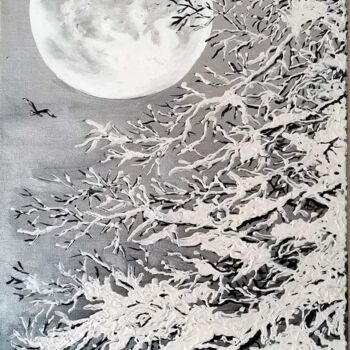 「Quand la lune luit.…」というタイトルの絵画 Patricia Poulotによって, オリジナルのアートワーク, アクリル ウッドストレッチャーフレームにマウント