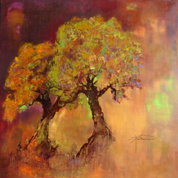 Pittura intitolato "Les arbres topaze" da Patricia Ritschard, Opera d'arte originale, Acrilico Montato su Telaio per barella…