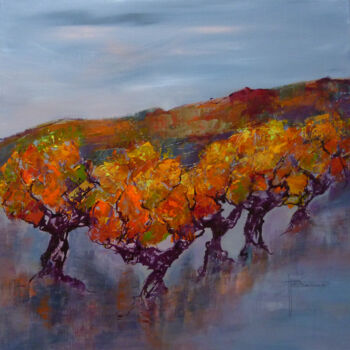 Painting titled "L'or d'automne" by Patricia Ritschard, Original Artwork, Acrylic Mounted on Wood Stretcher frame