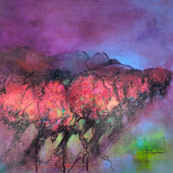 제목이 "La pourpre du soir"인 미술작품 Patricia Ritschard로, 원작, 아크릴 나무 들것 프레임에 장착됨
