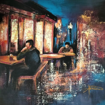 Painting titled "Au bistrot" by Patricia Ritschard, Original Artwork, Acrylic Mounted on Wood Stretcher frame