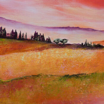 Painting titled "Les douces collines…" by Patricia Ritschard, Original Artwork, Acrylic Mounted on Wood Stretcher frame