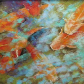 Painting titled "Carpes koÏ "Reflets…" by Patricia Sannier, Original Artwork, Pastel