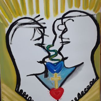 Painting titled "L'amour éternel" by Patricia Sensidoni, Original Artwork, Oil Mounted on Wood Stretcher frame