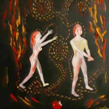 Painting titled "Adam et Eve en enfer" by Patricia Sensidoni, Original Artwork, Oil Mounted on Wood Stretcher frame