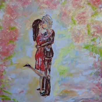 Painting titled "A nos amours" by Patricia Sensidoni, Original Artwork, Oil Mounted on Wood Stretcher frame