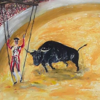 Картина под названием "Le pantin, corrida." - Patricia Sensidoni, Подлинное произведение искусства, Масло Установлен на Дере…