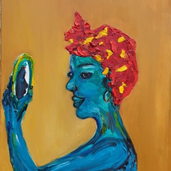 Pittura intitolato "Femme  au miroir" da Patricia Sensidoni, Opera d'arte originale, Olio Montato su Telaio per barella in l…