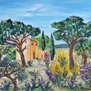 Peinture intitulée "Bastide  Provençale" par Patricia Sensidoni, Œuvre d'art originale, Huile Monté sur Châssis en bois
