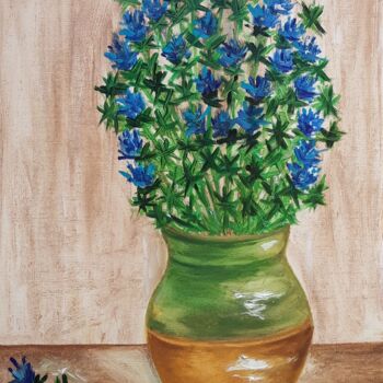 Pittura intitolato "Bouquet  de bleuets" da Patricia Sensidoni, Opera d'arte originale, Olio Montato su Telaio per barella i…