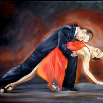 Schilderij getiteld "Abrazo-de-tango" door Patricia Vicente, Origineel Kunstwerk, Olie