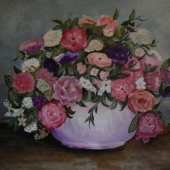 Peinture intitulée "fleurs de fin d'été" par Patricia André, Œuvre d'art originale, Huile