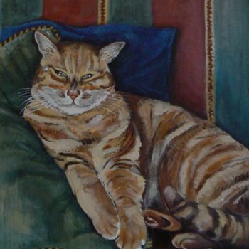 Peinture intitulée "le chat de la voisi…" par Patricia André, Œuvre d'art originale, Huile