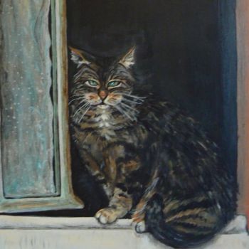 Peinture intitulée "le chat de mémé Jos…" par Patricia André, Œuvre d'art originale, Huile