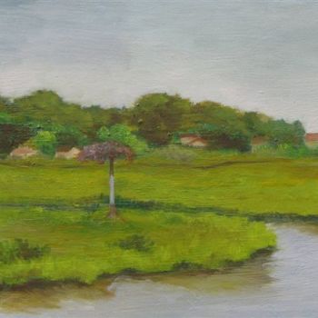 Painting titled "Summer Marsh" by Patricia Barone, Original Artwork, Oil