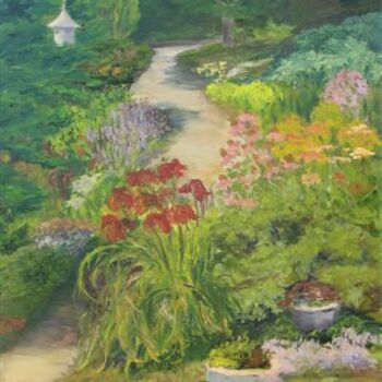 Painting titled "Garden Path in Sun…" by Patricia Barone, Original Artwork, Oil