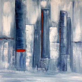 Malerei mit dem Titel "Ville bleue - Blue…" von Patricia Concordet (Patriciachevalblanc), Original-Kunstwerk, Acryl