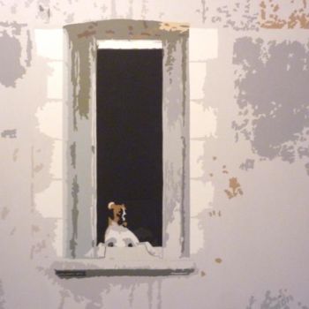 Peinture intitulée "Chien à sa fenêtre" par Patricia Herve, Œuvre d'art originale, Huile