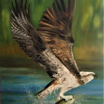 Pintura titulada "balbuzard pêcheur-…" por Patricia Hyvernat, Obra de arte original, Oleo Montado en Bastidor de camilla de…