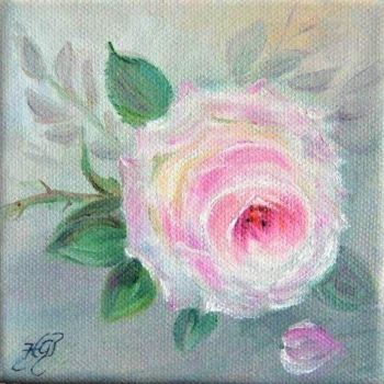 Pittura intitolato "rose anglaise numér…" da Patricia Hyvernat, Opera d'arte originale, Olio