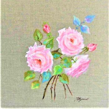 Ζωγραφική με τίτλο "roses anglaises-  c…" από Patricia Hyvernat, Αυθεντικά έργα τέχνης, Λάδι
