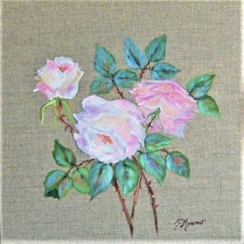 Painting titled "roses anglaises II…" by Patricia Hyvernat, Original Artwork, Oil