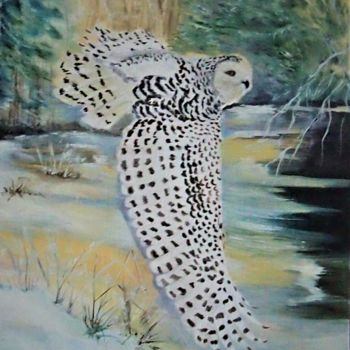 Peinture intitulée "harfang des  neiges…" par Patricia Hyvernat, Œuvre d'art originale, Huile Monté sur Carton