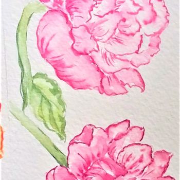 Painting titled "pivoines- marque pa…" by Patricia Hyvernat, Original Artwork, Watercolor