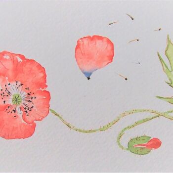 Painting titled "coquelicot - carte…" by Patricia Hyvernat, Original Artwork, Watercolor